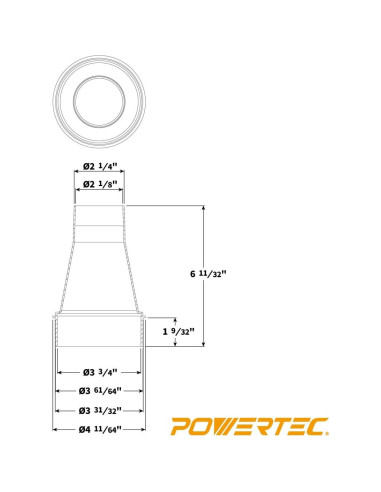 Adaptador reductor POWERTEC 4" a 5,72 cm 2pk