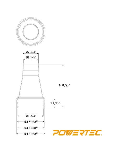 Adaptador reductor POWERTEC 4" a 5,72 cm 2pk