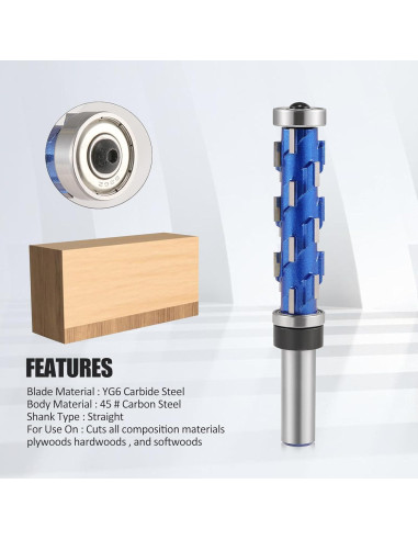 Fresa de Recorte Flush HOZLY 1,27cm Eje 20 Flautas MDF