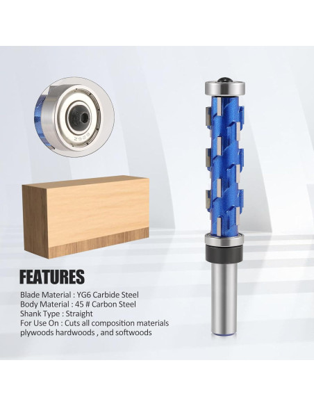 Fresa de Recorte Flush HOZLY 1,27cm Eje 20 Flautas MDF