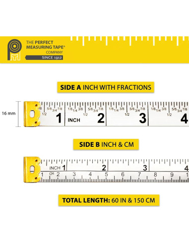 Cinta Métrica Perfecta 152,4 cm Doble Cara Fracciones