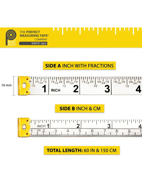 Cinta Métrica Perfecta 152,4 cm Doble Cara Fracciones