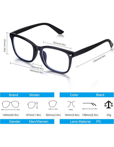 Gafas bloqueadoras luz azul Minlen cuadradas transparentes
