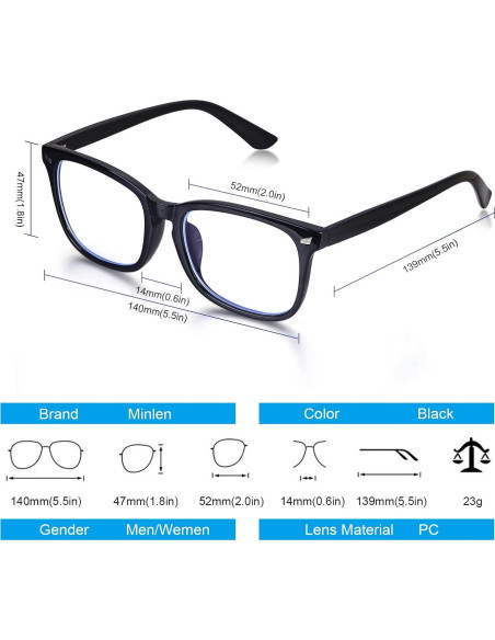 Gafas bloqueadoras luz azul Minlen cuadradas transparentes