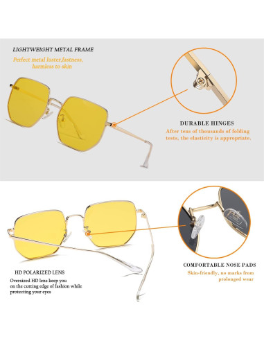 Gafas de sol hexagonales HJSTES polarizadas UV400 doradas
