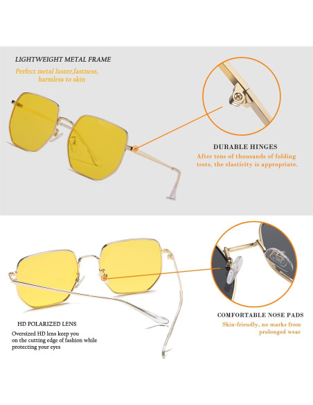 Gafas de sol hexagonales HJSTES polarizadas UV400 doradas