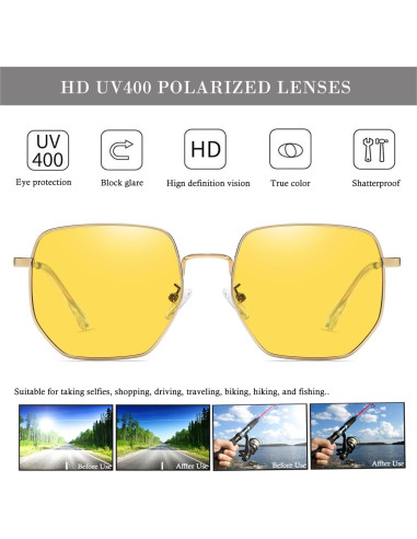 Gafas de sol hexagonales HJSTES polarizadas UV400 doradas