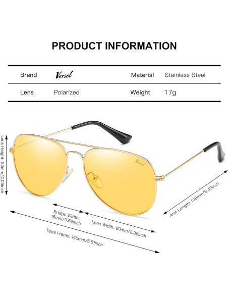 Gafas de sol aviador Versol polarizadas UV400 unisex