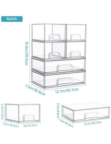 Conjunto de 6 cajones apilables Vtopmart, organizadores plásticos