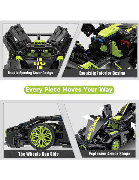 Set de Construcción JINTONGBAO Hypercar 1:14 Verde 910PCS