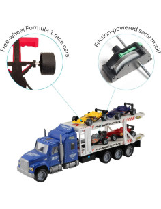 Camión Semirremolque Juguete Vokodo con 4 Autos F1 1:32 2