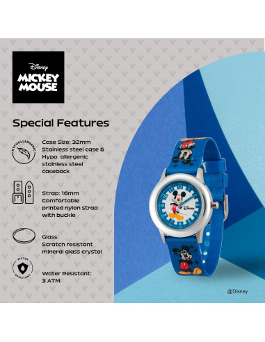 Reloj Analógico Disney Mickey Mouse Acero Inoxidable 32mm