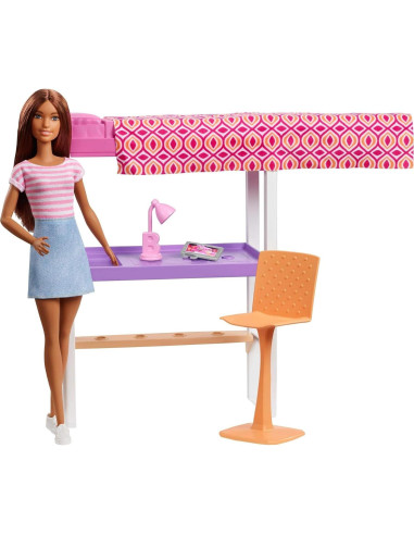 Muñeca Barbie con Cama Loft y Muebles Transformables