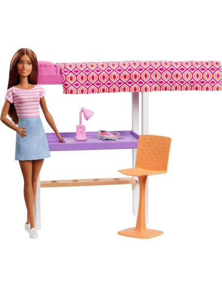 Muñeca Barbie con Cama Loft y Muebles Transformables