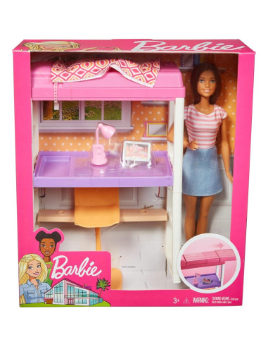 Muñeca Barbie con Cama Loft y Muebles Transformables