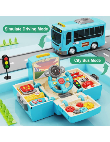 Juguete Autobús HONGTUO Azul con Sonido y Luz