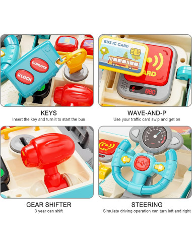 Juguete Autobús HONGTUO Azul con Sonido y Luz