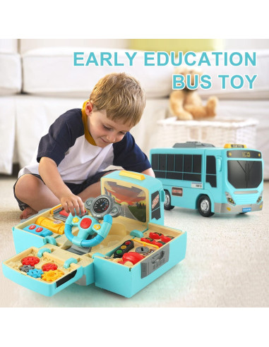 Juguete Autobús HONGTUO Azul con Sonido y Luz