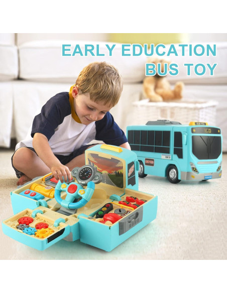 Juguete Autobús HONGTUO Azul con Sonido y Luz