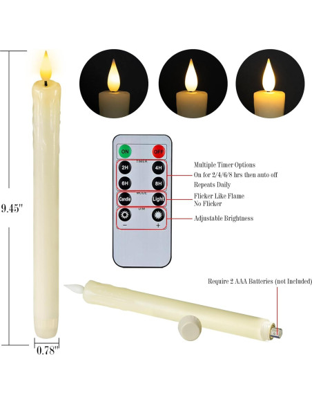 Homemory Velas LED de Cera Real 24.38 cm con Control Remoto
