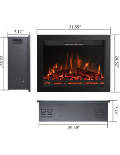 Chimenea Eléctrica Insertar RODALFLAME 83.82 cm 750/1500W Negro 2