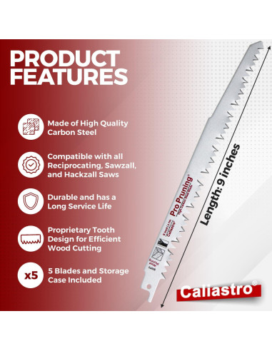 Paquete de 5 Sierras de Poda 23 cm Caliastro - Acero al Carbono