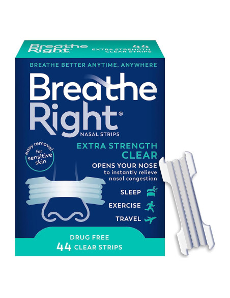 Tiras Nasales Breathe Right Fuerza Extra Transparentes 44 Unidades