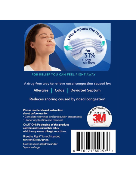 Tiras Nasales Breathe Right Fuerza Extra Transparentes 44 Unidades