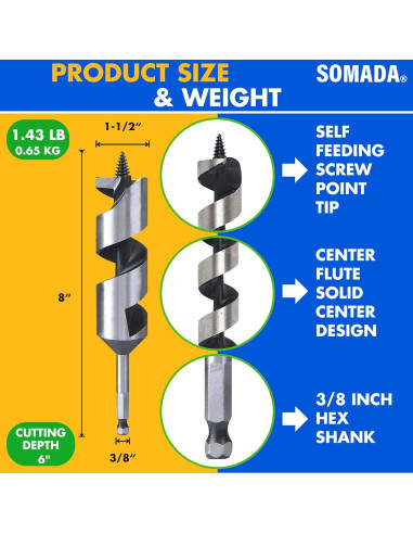 Broca de Auger SOMADA 3.81 cm x 20.32 cm para Madera