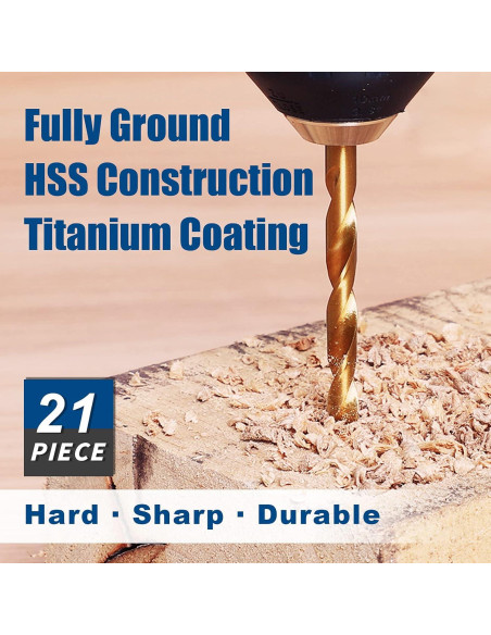 Juego de Brocas de Impacto COMOWARE 21 Piezas HSS Titanio