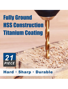 Juego de Brocas de Percusión COMOWARE 21 Pcs HSS Titanio 2