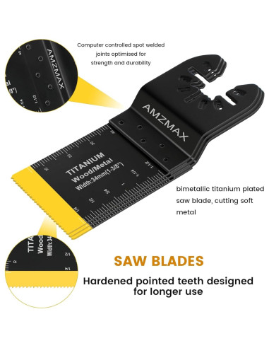 Kit de 16 Hojas de Sierra Oscilante Titanio AMZMAX para Multitool