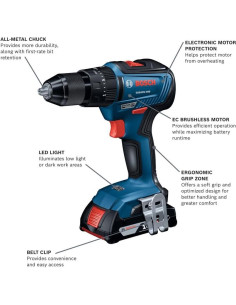 Taladro Martillo Bosch GSB18V-490B12 18V Sin Escobillas 2 Ah 2