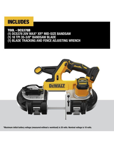 Sierra de cinta DEWALT 20V MAX XR sin cable 3-3/8" DCS378B