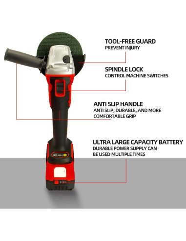 Amoladora Angular Inalámbrica DOGTOOTH 21V 4-1/2" Kit Completo