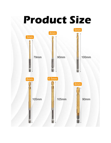 Juego de 6 brocas de acero AOKLIT 3-8mm con recubrimiento de titanio