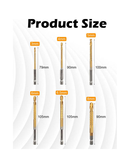 Juego de 6 brocas de acero AOKLIT 3-8mm con recubrimiento de titanio