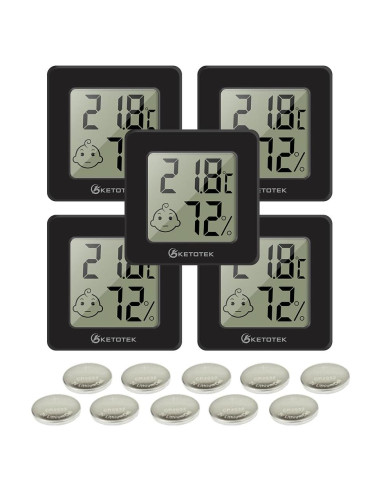 Paquete de 5 Higrómetros Digitales KETOTEK con Termómetro Interior