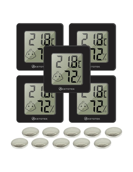 Paquete de 5 Higrómetros Digitales KETOTEK con Termómetro Interior