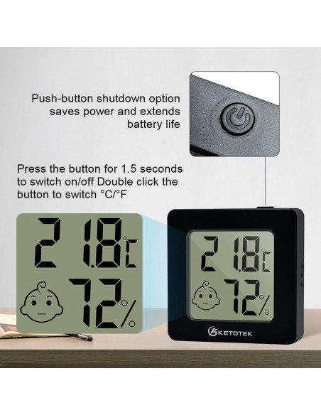 Paquete de 5 Higrómetros Digitales KETOTEK con Termómetro Interior