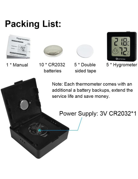 Paquete de 5 Higrómetros Digitales KETOTEK con Termómetro Interior