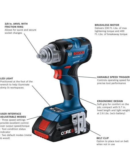 Llave de Impacto Bosch GDS18V-230CB24 18V 3/8" con 2 Baterías