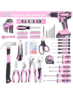 Juego de Herramientas 232 Piezas FASTPRO 20V Rosa con Taladro Inalámbrico 2