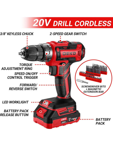 Juego de herramientas DEKOPRO 20V taladro eléctrico portátil