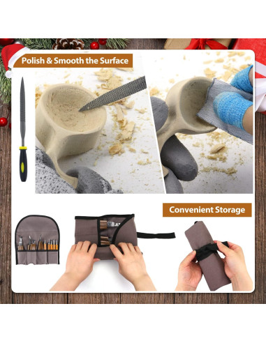 Kit de Tallado en Madera 22PCS con Guantes Anticorte