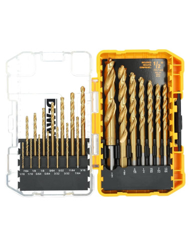 Juego de Brocas DEWALT 21 Piezas Nitruro de Titanio Punta Piloto