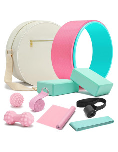 Juego de Rueda de Yoga HNCTINNO con Bloques y Correa Rosa