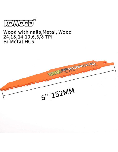 Hoja de sierra recíproca KOWOOD 15 cm HCS Bi-Metal 6 PCS