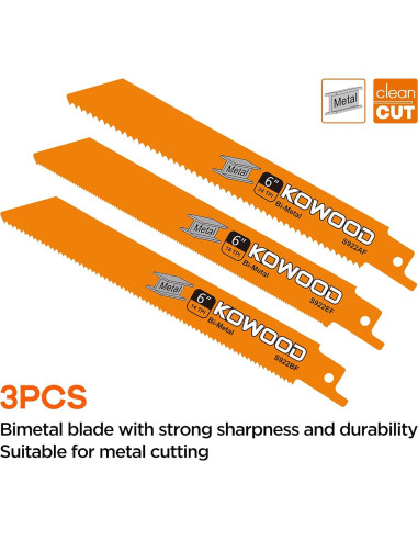 Hoja de sierra recíproca KOWOOD 15 cm HCS Bi-Metal 6 PCS