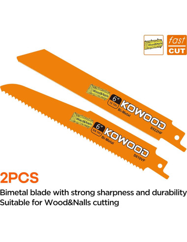 Hoja de sierra recíproca KOWOOD 15 cm HCS Bi-Metal 6 PCS